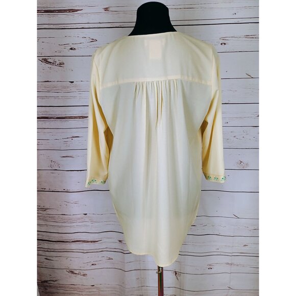 MM Couture Miss Me Top Beige Embroidered 3/4 Sleeve Shirt Top Large‎ - Picture 3 of 7